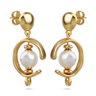 Серьги Юпитер (Майорка белая 12мм; покрытие матовое золото), Есть комплект