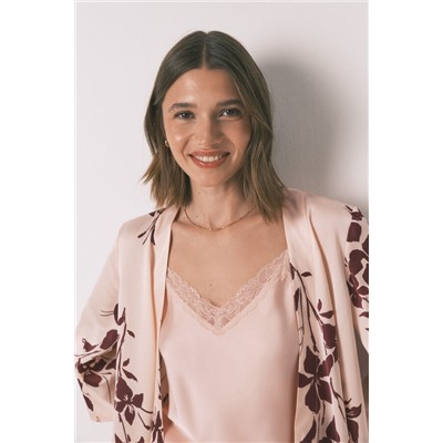 Set floral satén 3 piezas rosa