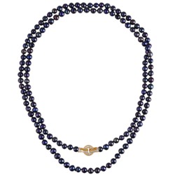 Колье (жемчуг темно-синий 7-8мм, фианит; покрытие золото) 140см