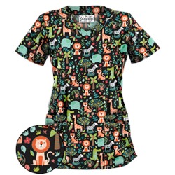 UA Day At The Zoo Black Scrub Top