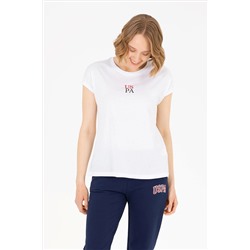 Kadın Beyaz Bisiklet Yaka Tişört