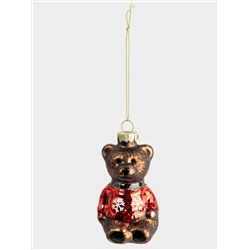 Игрушка елочная, 5х10 см, стекло, коричневая, Мишка в свитере, New year