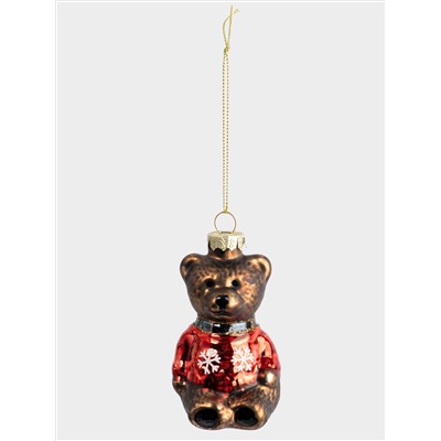 Игрушка елочная, 5х10 см, стекло, коричневая, Мишка в свитере, New year