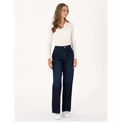 Lacivert Waist Flare Fit Jean Pantolon