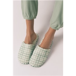 Zapatillas casa borreguito cuadros verdes