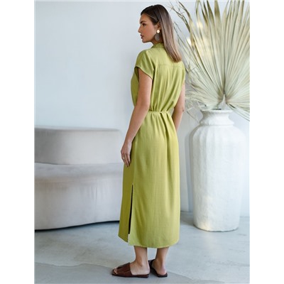 Длинное платье-рубашка с поясом и разрезами изо льна с вискозой