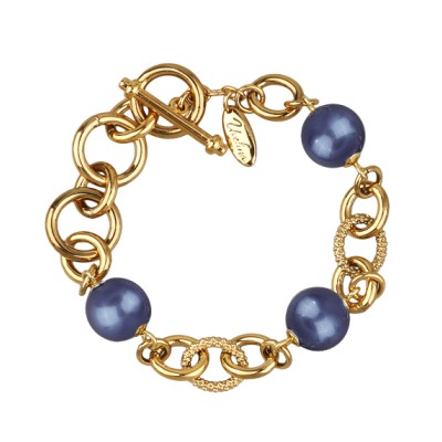 Браслет Симбиоз (Майорка черничная 12мм ; покрытие золото) 18-21см, Есть комплект