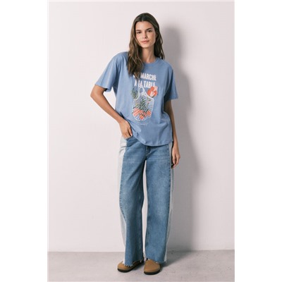 Camiseta manga corta 100% algodón azul