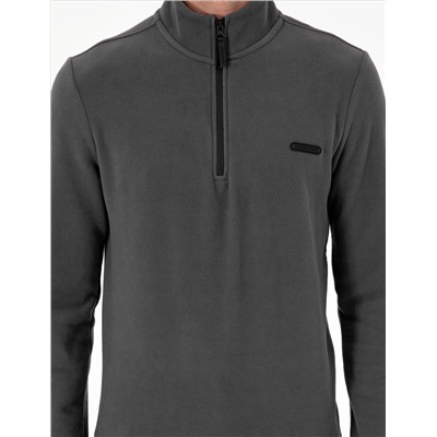 Antrasit Regular Fit Yarım Fermuarlı Polar Sweatshirt