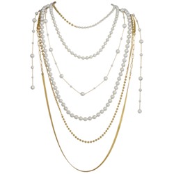 Колье Ниагара (Майорка белая 4-8мм; покрытие золото) 45-48см, Есть комплект