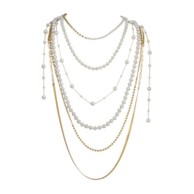 Колье Ниагара (Майорка белая 4-8мм; покрытие золото) 45-48см, Есть комплект