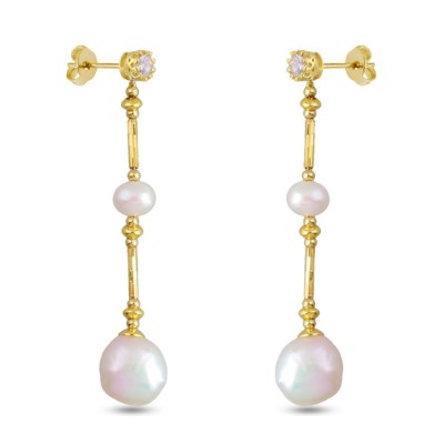 Серьги (жемчуг барочный белый; покрытие золото), Есть комплект