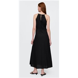 Linen-Blend Embroidered Halter Maxi Dress