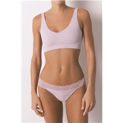 Tanga lisa algodón y encaje rosa