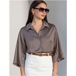 Блузка с короткими рукавами из плотного струящегося сатина