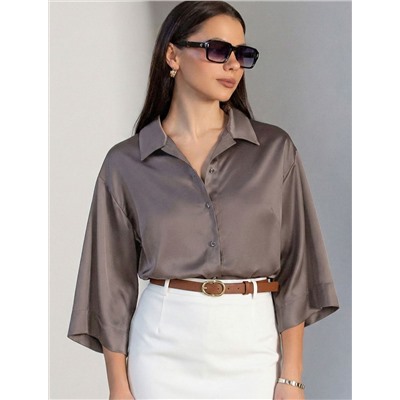 Блузка с короткими рукавами из плотного струящегося сатина