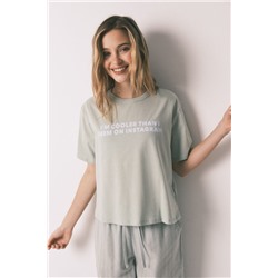 Pijama largo 100% algodón verde estampado rayas