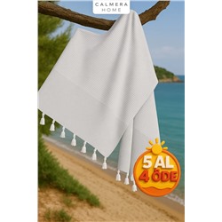 Calmera, Çizgili Peştemal | Pamuk - Doğal Saçaklı | Plaj, Havuz, Spa, Sauna, Spor, Seyahat Havlusu - Gri