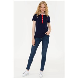 Kadın Lacivert Basic Polo Yaka Tişört