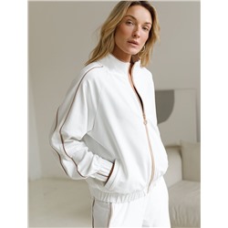 Свободный бомбер с лампасами на молнии из петельчатого футера двухнитки с эластаном