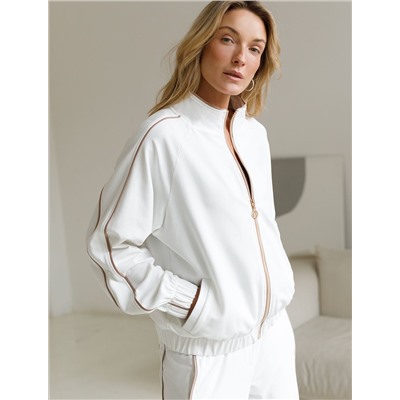 Свободный бомбер с лампасами на молнии из петельчатого футера двухнитки с эластаном