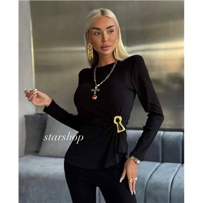 Женский лонгслив Schiaparell*i с защипами на талии и металлической брошью