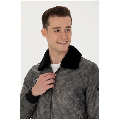 Erkek Antrasit Deri Ceket