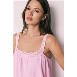 Camisón corto algodón encaje rosa