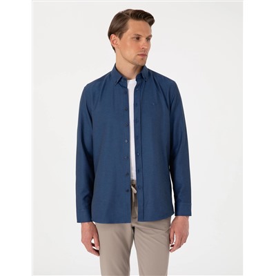 Lacivert Oxford Slim Fit Kolay Ütülenebilir Gömlek