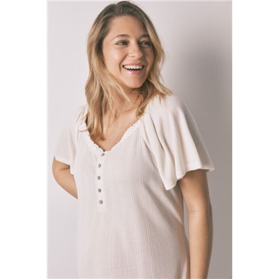 Camisón "maternity" blanco pointelle volante