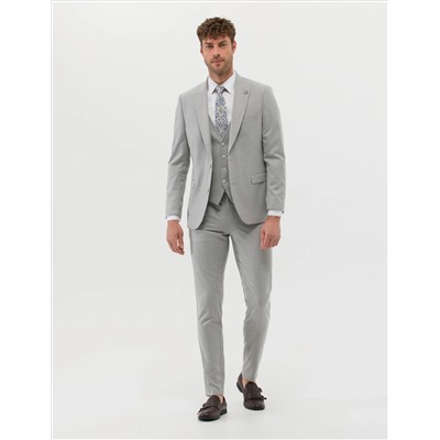 Gri Ekstra Slim Fit Yelekli Takım Elbise