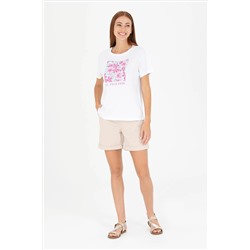 Kadın Beyaz Bisiklet Yaka Tişört