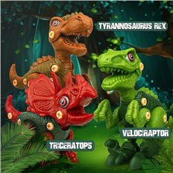 Sanlebi Take Apart Dinosaur Toys for Boys - Building Toy Set with Electric Drill Construction Engineering Play Kit STEM Learning for Kids Girls Age 3 4 5 Year Old