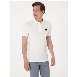 Beyaz Slim Fit Örme Dokulu Polo Yaka Tişört