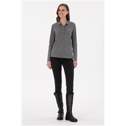 Kadın Antrasit Melanj Basic Polo Yaka Sweatshirt