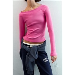 RIBBED BOAT NECK T-SHIRT