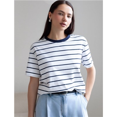 Свободная футболка в полоску из премиального хлопка с эластаном
