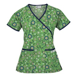 UA Spring Time Gecko Mock Wrap Print Scrub Top