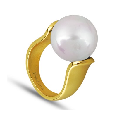 Кольцо (Майорка 16мм белая; покрытие золото), Есть комплект