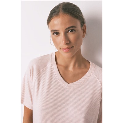 Pijama largo canalé perchado rosa