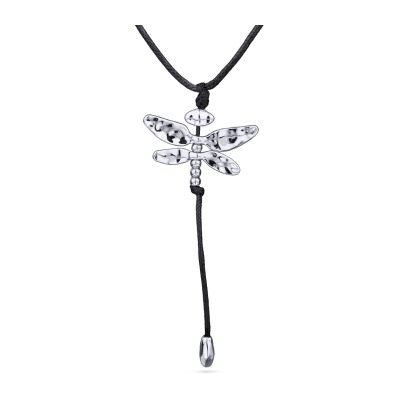 Кулон Стрекоза (текстиль черный; покрытие родий 80см), Есть комплект
