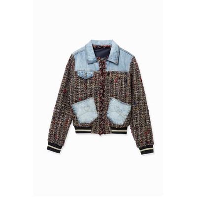 Cazadora bomber tweed y denim