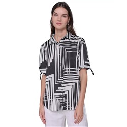 KARL LAGERFELD PARIS Women's Printed Bungee-Sleeve Top, Regular & Petite