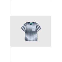 United Colors of BenettonErkek Çocuk Mix Keten Karışımlı Çizgili Cepli T-shirt Lacivert Mix
