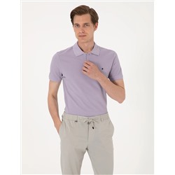 Lila Slim Fit %100 Pamuk Polo Yaka Basic Tişört