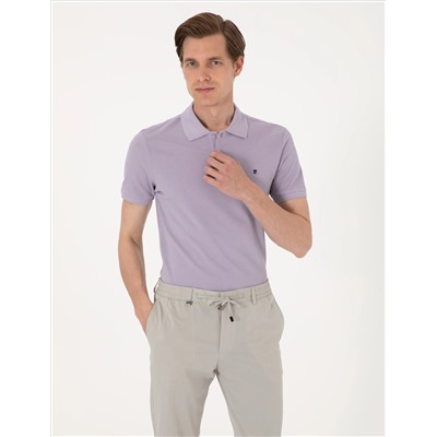 Lila Slim Fit %100 Pamuk Polo Yaka Basic Tişört