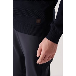 Lacivert Bisiklet Yaka Petek Dokulu Triko Kazak