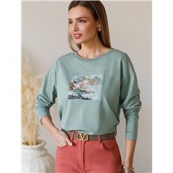 Лонгслив с принтом из премиального хлопка с эластаном