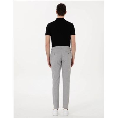 Gri Slim Fit Beli Lastikli Çizgili  Kanvas Pantolon