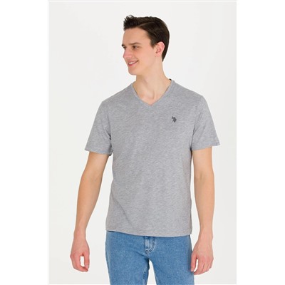 Erkek Gri Melanj Basic V Yaka Tişört